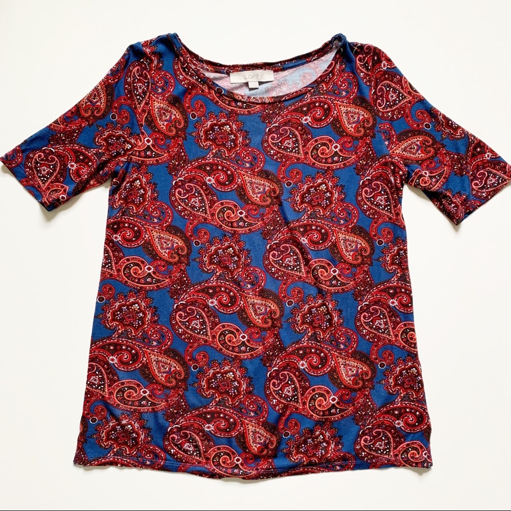 LOFT Women’s Red & Blue Paisley Blouse Size Small